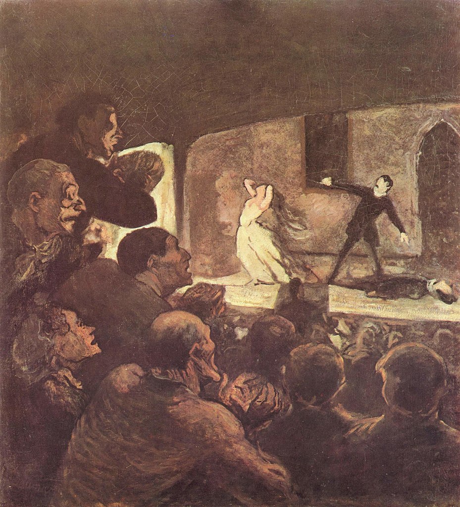 A 19th century painting of a stage melodrama. 