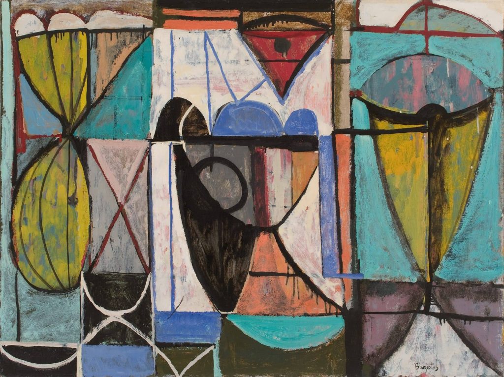 Abstract painting by William Baziotes, depicting parachutists. 