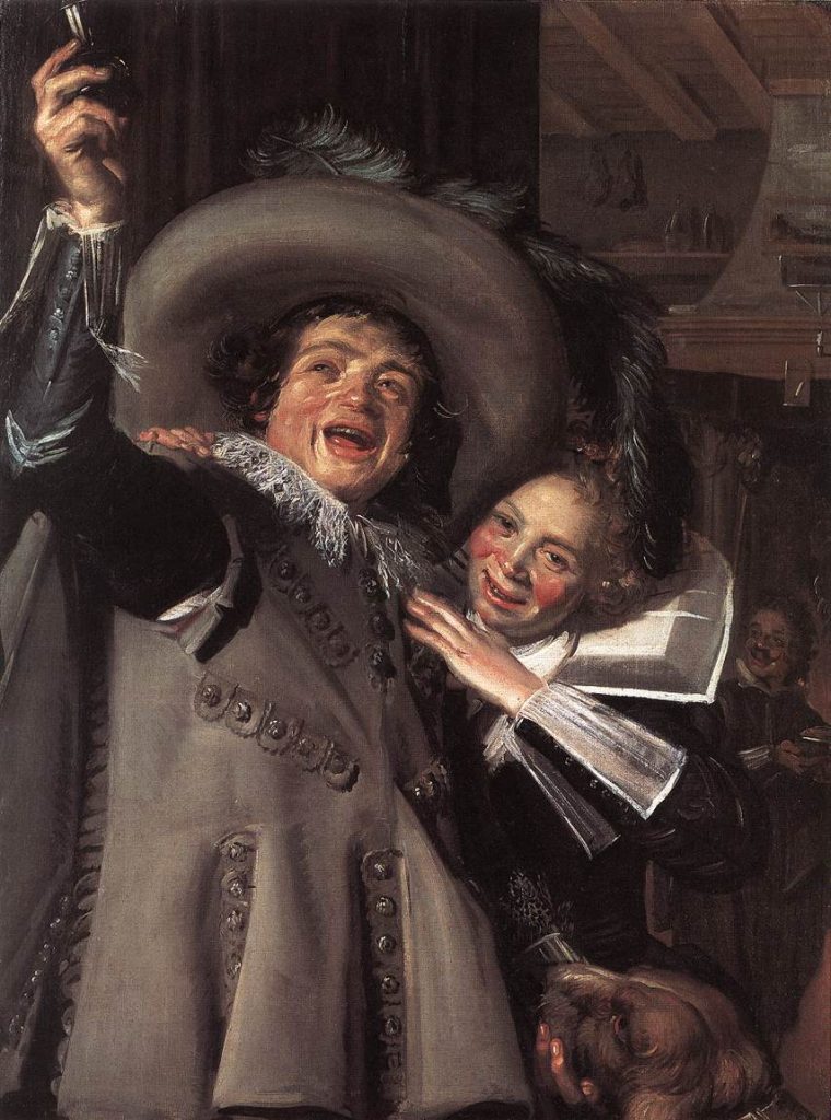 17th century painting by the Dutch artist Frans Hals, showing a young cavalier enjoying a joke with his 'sweetheart'.