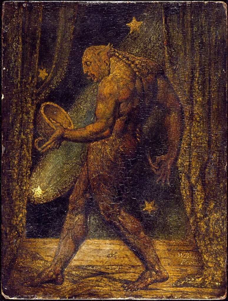 Miniature painting by William Blake, showing a monstrous creature. 