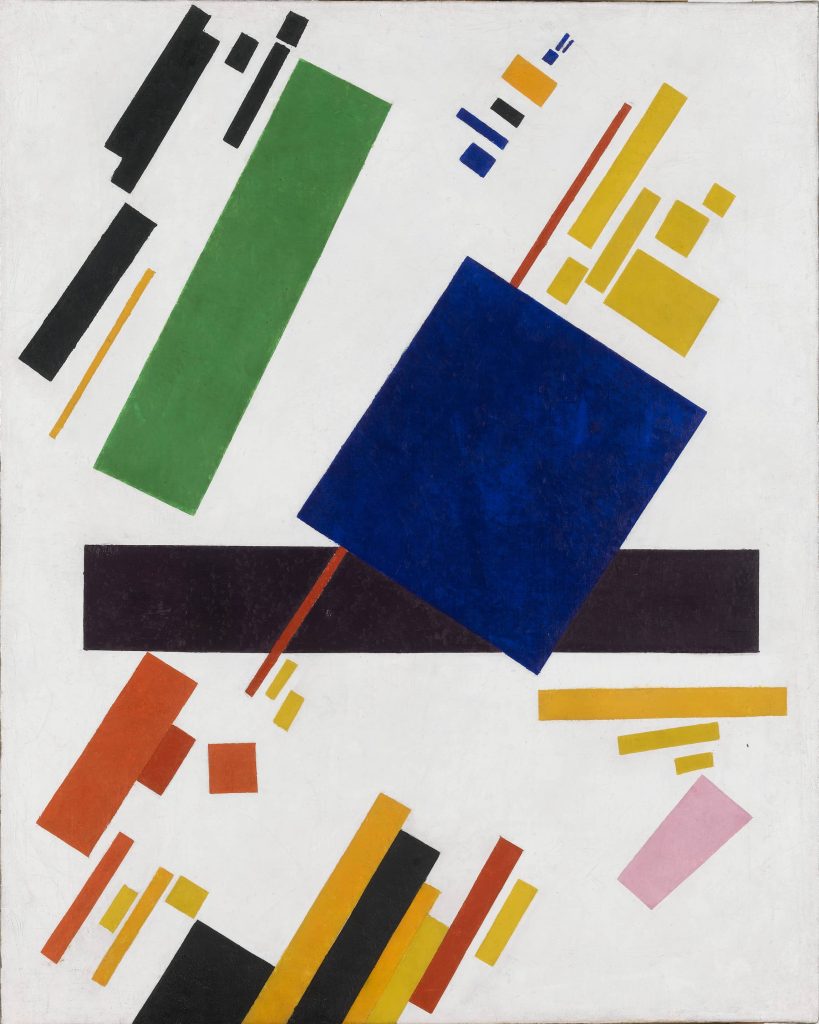 Abstract composition of coloured shapes by Kazimir Malevich. 